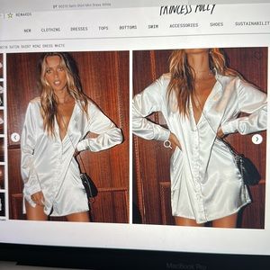 90210 Satin Shirt Mini Dress White